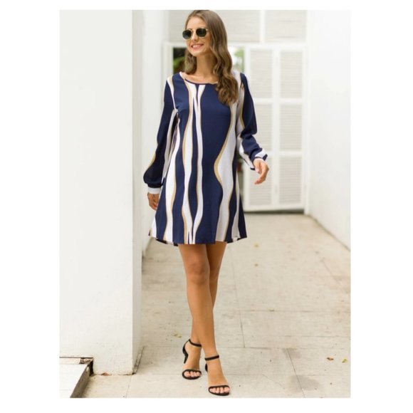 Striped Long Sleeve Straight Hem Dress - Picture 6 of 6